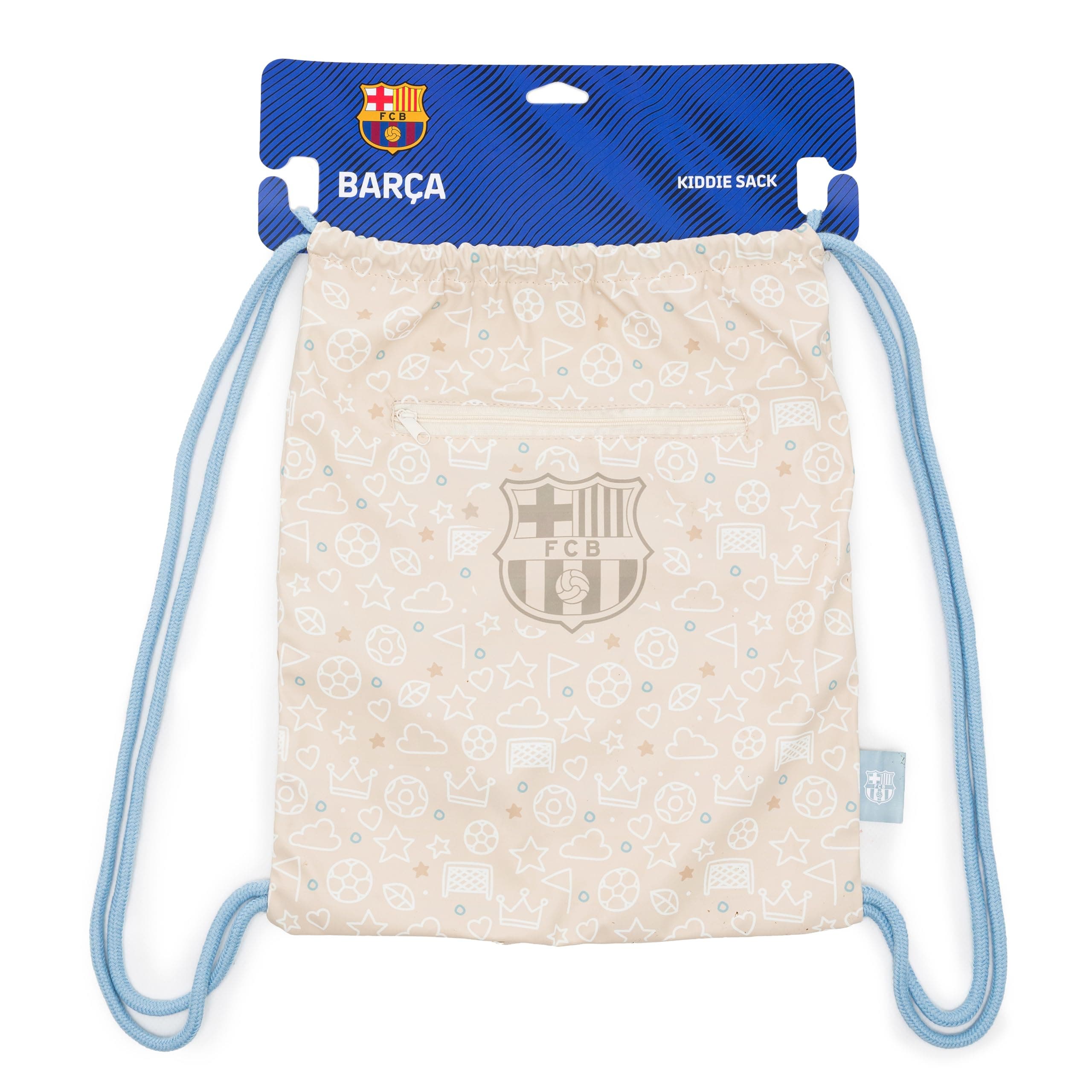 Miniland Barcelona Kiddie Sack Drawstring Bag for Little Soccer Fans, Alternate, color, White Multi