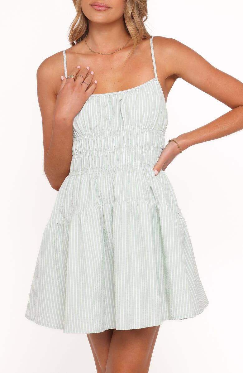 Petal & Pup Makayla Smocked Fit & Flare Minidress, Main, color, Green Stripe