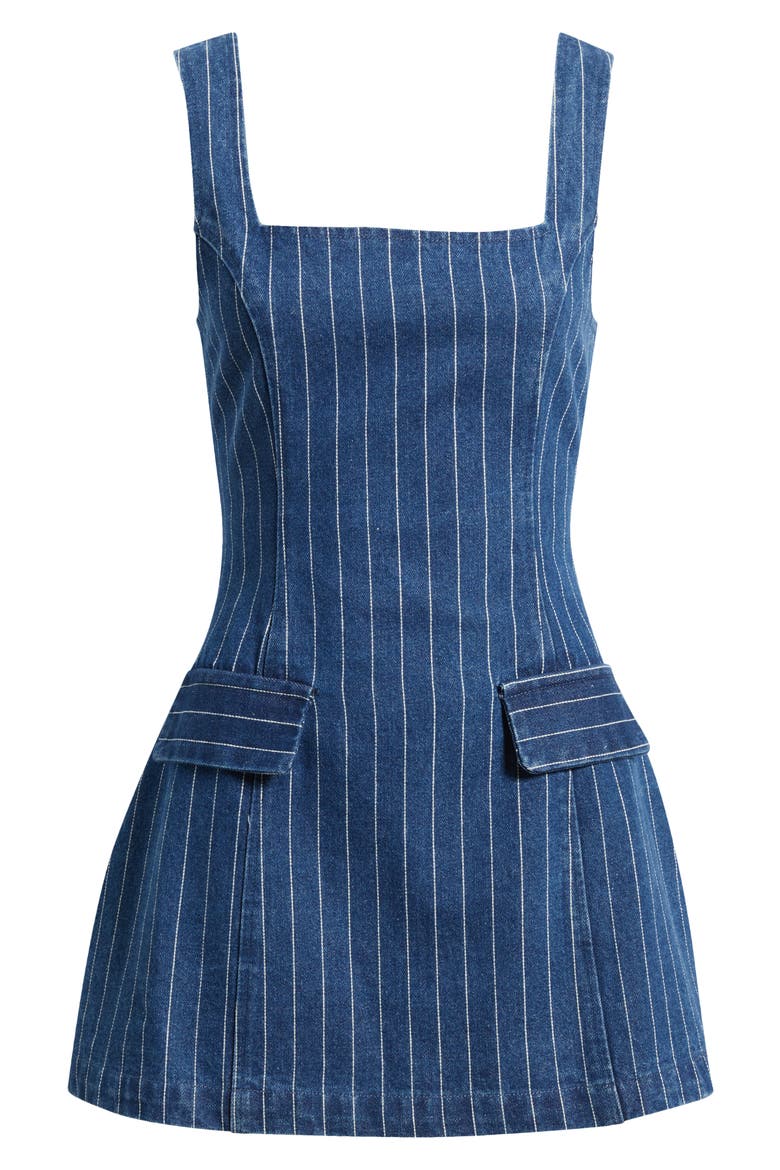Monah Pinstripe Denim Minidress, Main, color, BLUE