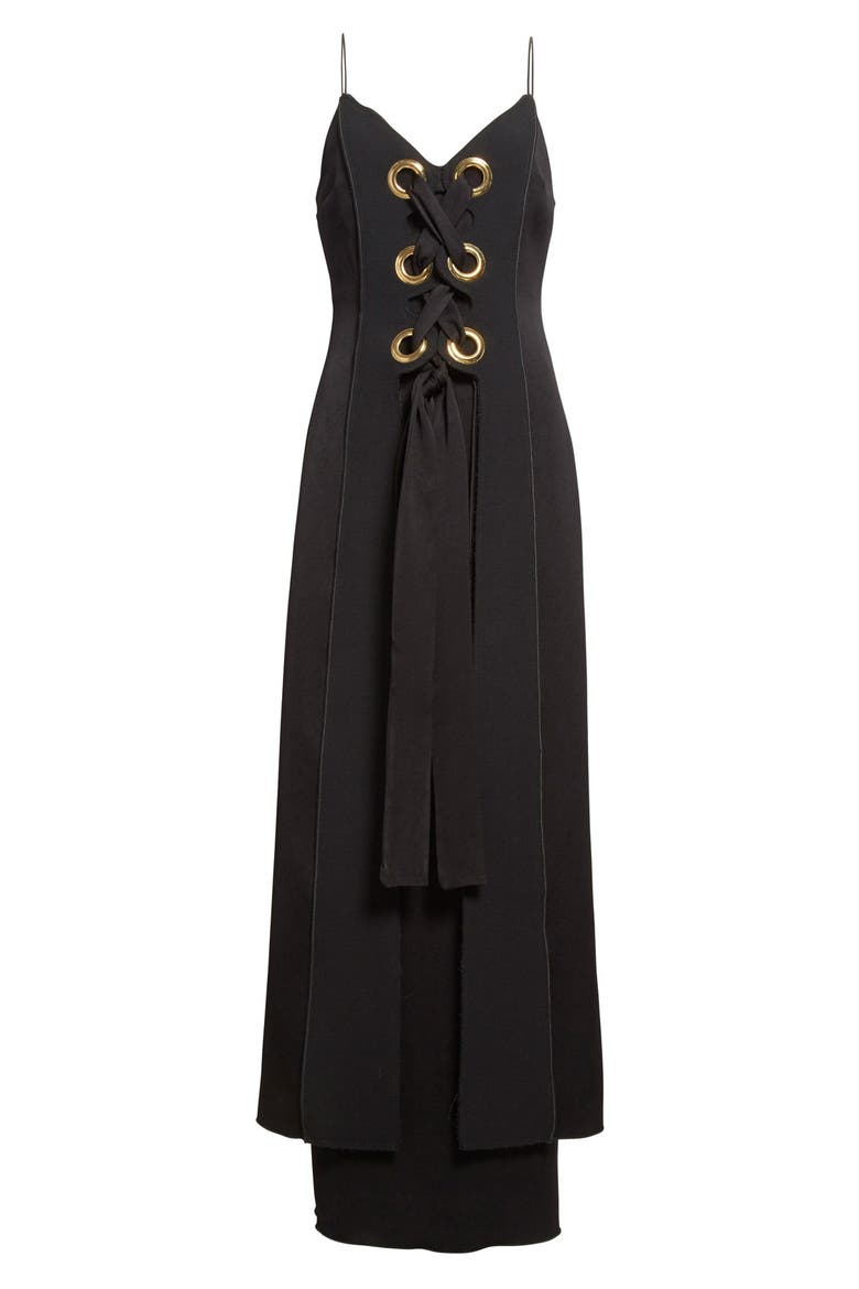 'Delorean' Lace-Up Maxi Dress, Alternate, color, BLACK