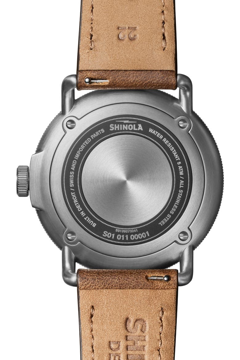 The Canfield Leather Strap Watch, 43mm, Alternate, color, BROWN