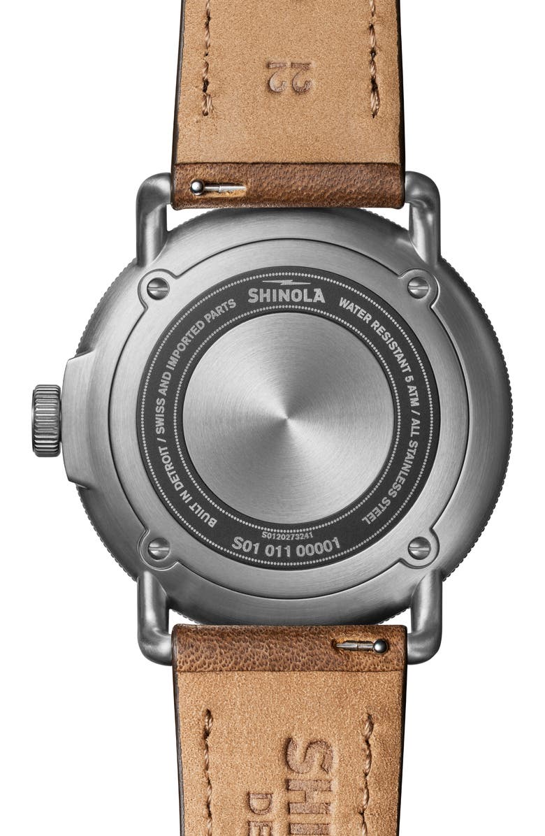 Shinola The Canfield Model C56 Leather Strap Watch, 43mm, Alternate, color, Brown