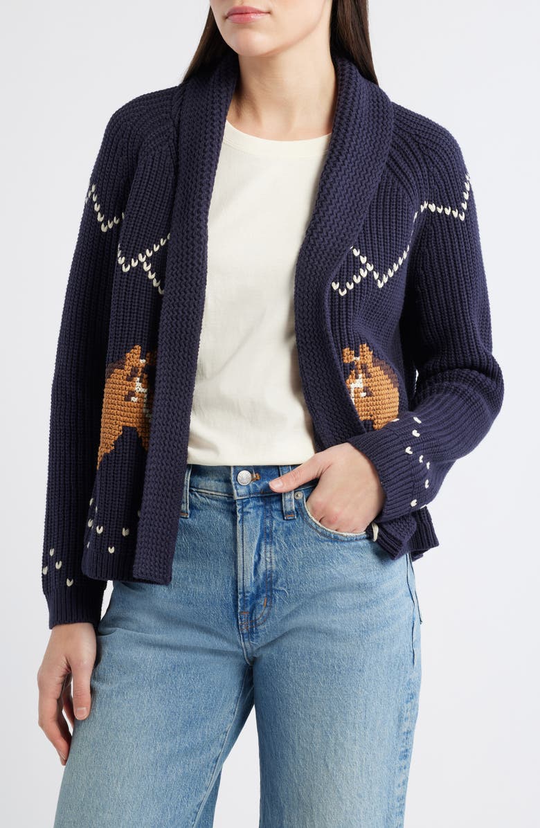 THE GREAT. The Horse Lodge Cotton Blend Cardigan, Main, color, Navy