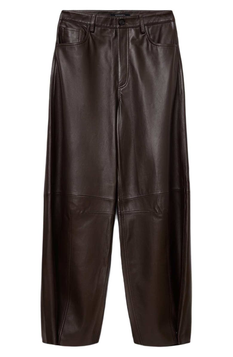 AllSaints Jett Barrel Leg Leather Pants, Alternate, color, Bitter Brown