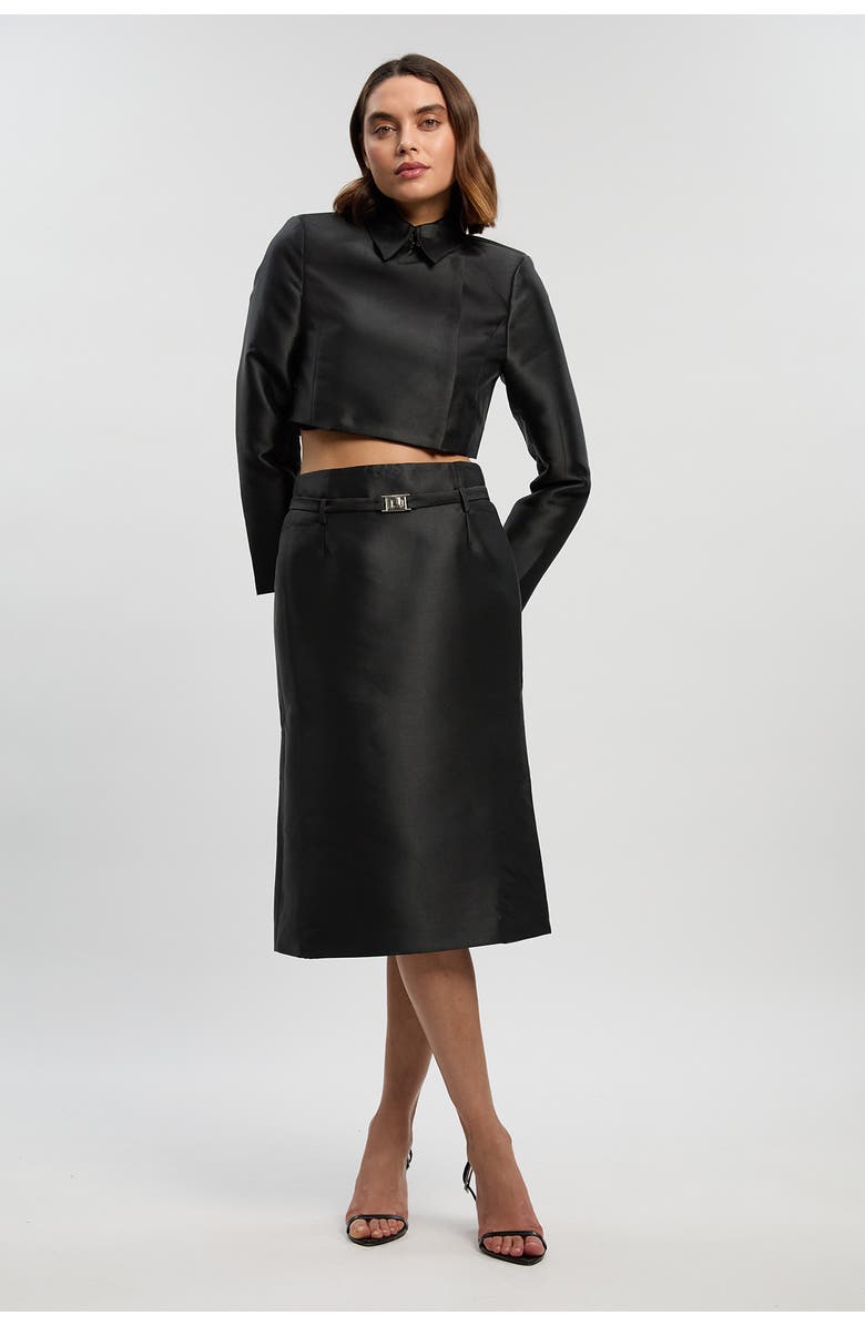 Karen Millen Satin Twill Cropped Wrap Tailored Jacket, Alternate, color, Black