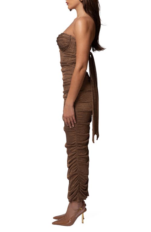 Jluxlabel Ruched Metallic Tie Back Maxi Dress In Animal Print