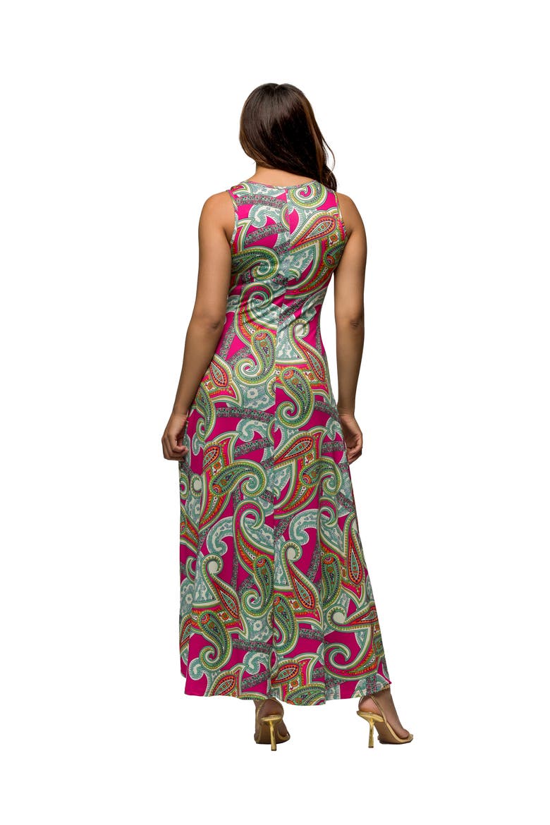 Maternity Hot Pink Paisley Print Scoop Neck A-Line Sleeveless Maxi Dress, Alternate, color, Pink Multi