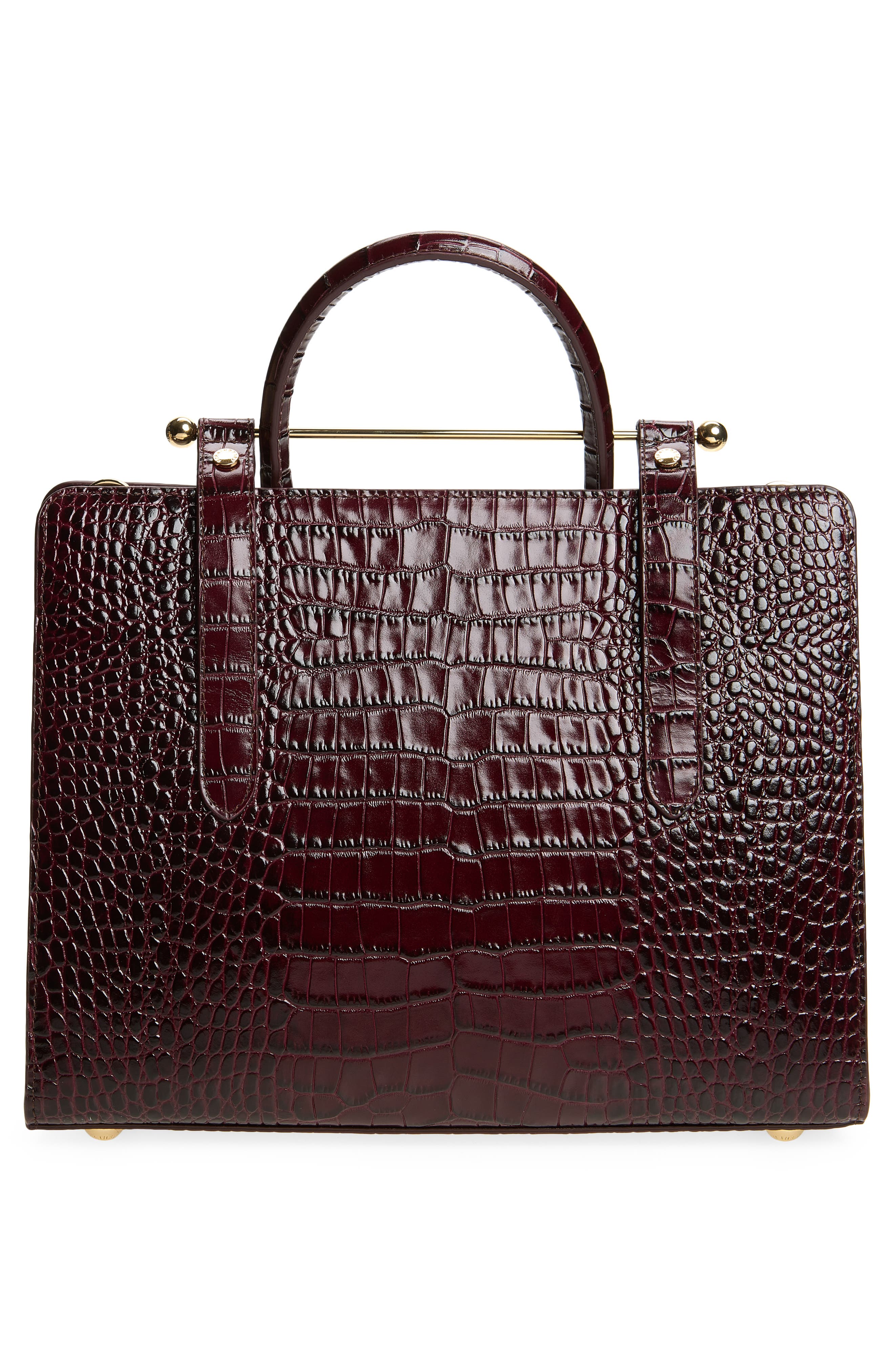 Midi Croc Embossed Leather Tote, Alternate, color, BURGUNDY