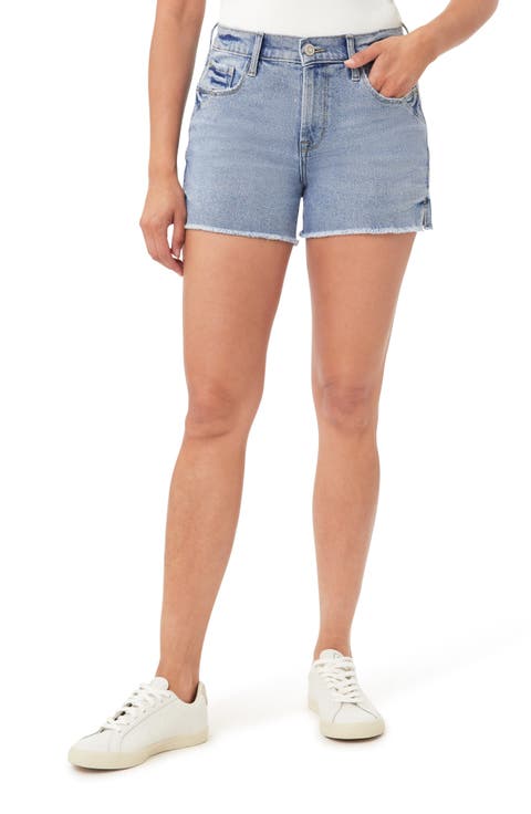 Rivet Frayed Hem Denim Shorts