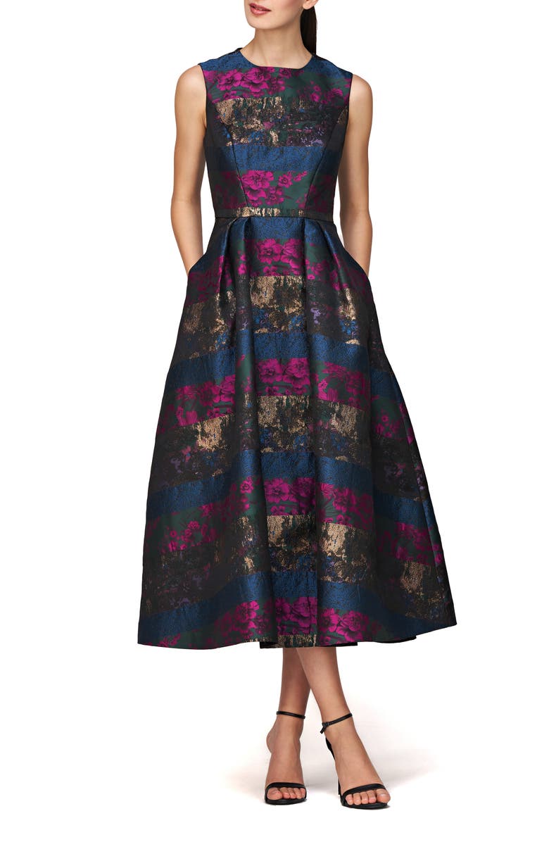 Kay Unger Faye Jacquard Fit & Flare Dress, Main, color, Rhubarb Multi