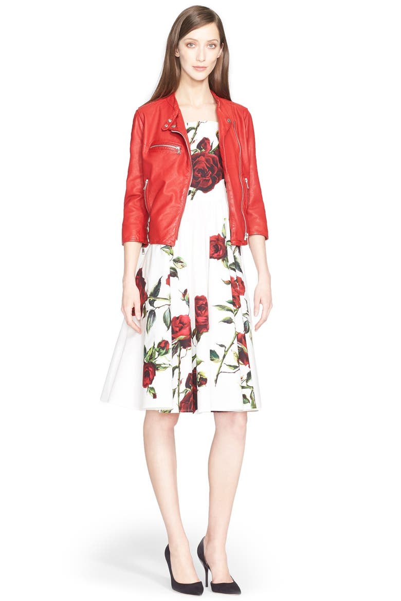 Washed Nappa Leather Moto Jacket, Alternate, color, RED
