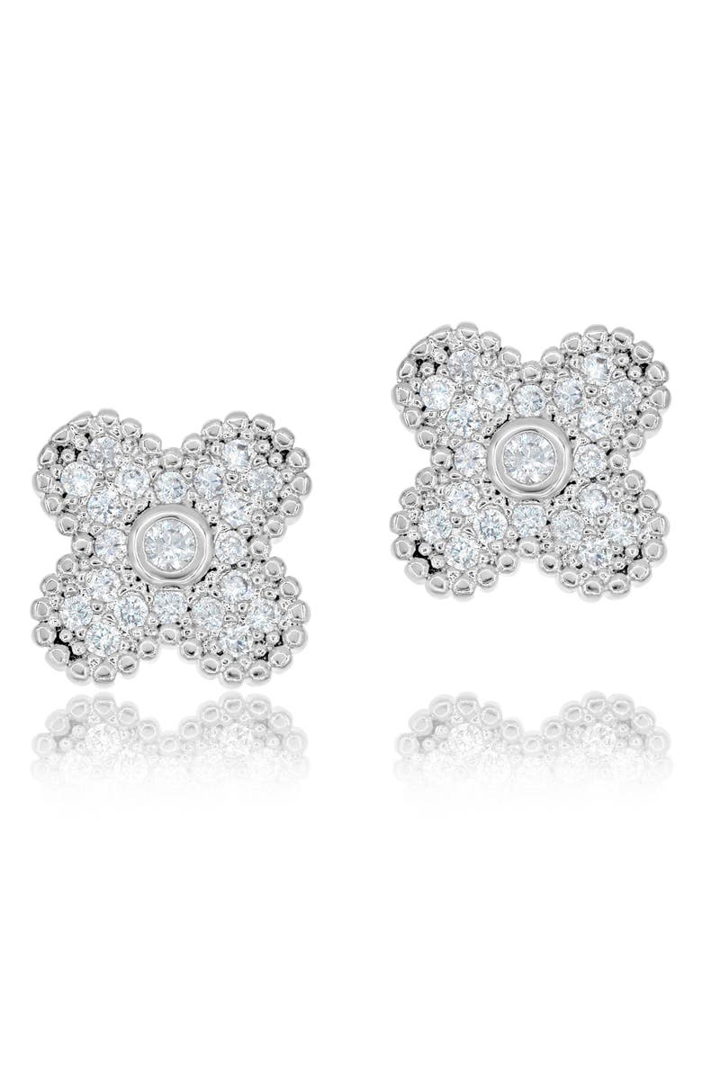 SHYMI Pavé Clover Stud Earrings, Alternate, color, Silver