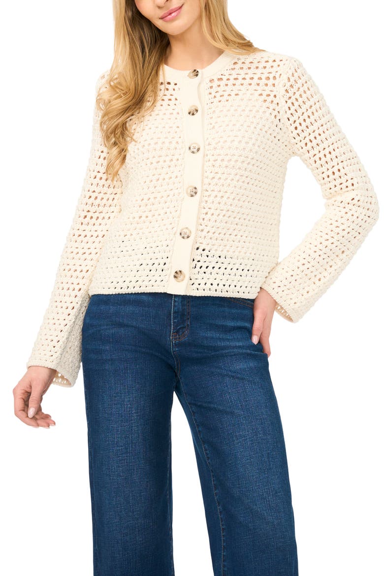 Open Stitch Button Front Cardigan, Main, color, EGGNOG