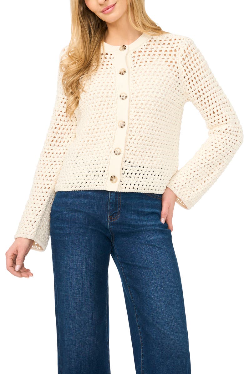 Halogen<sup>®</sup> Open Stitch Button Front Cardigan, Main, color, Eggnog