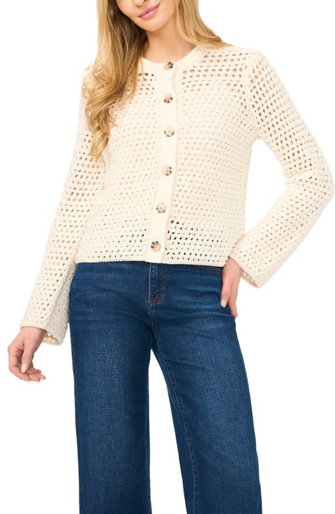 Open Stitch Button Front Cardigan
