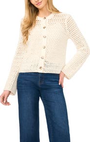Halogen® Open Stitch Button Front Cardigan