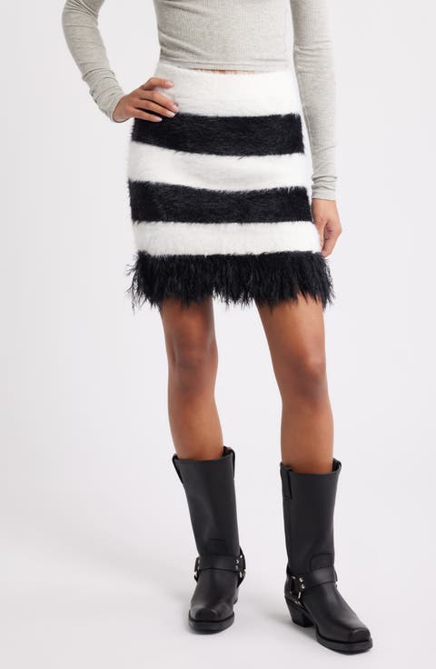 Stripe Faux Fur Miniskirt