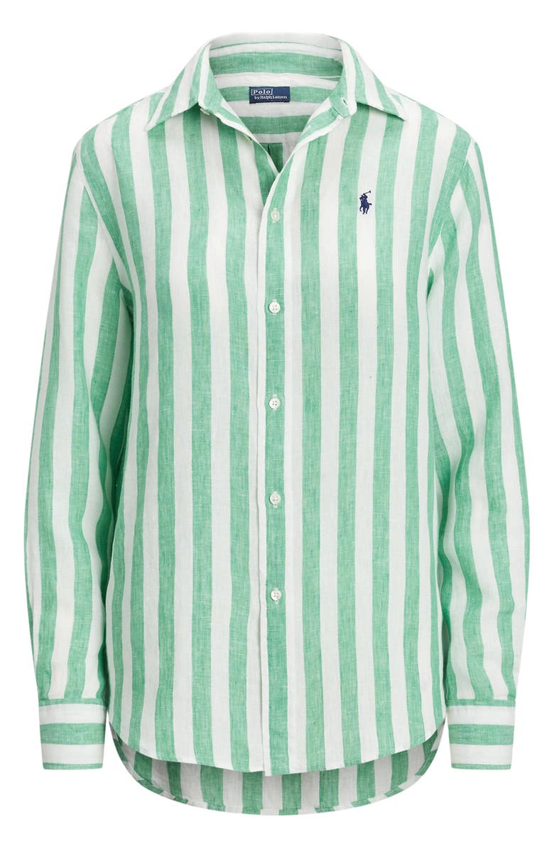 Polo Ralph Lauren Classic Fit Stripe Linen Button-Up Shirt, Alternate, color, Green/ White