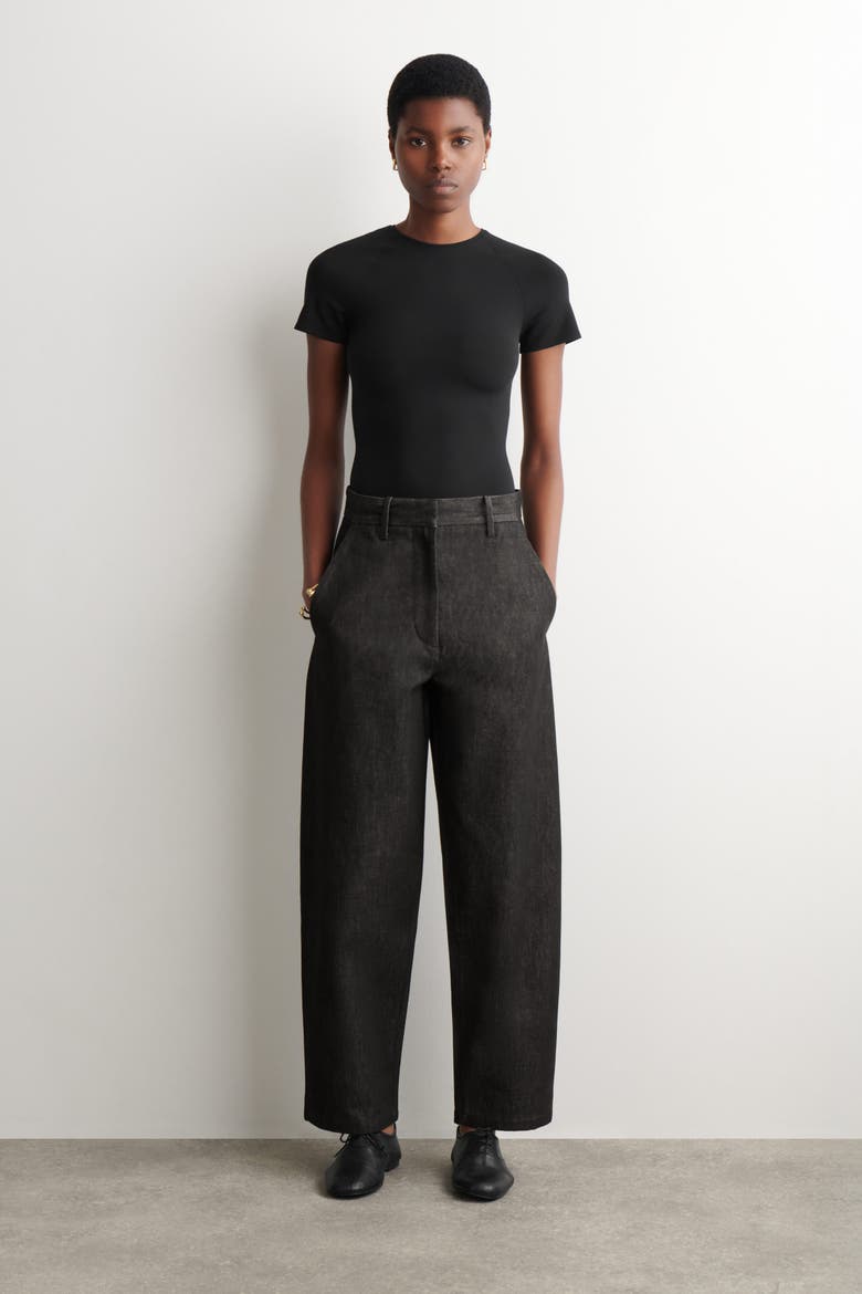 Relaxed-Fit Wide-Leg Denim Pants, Main, color, BLACK
