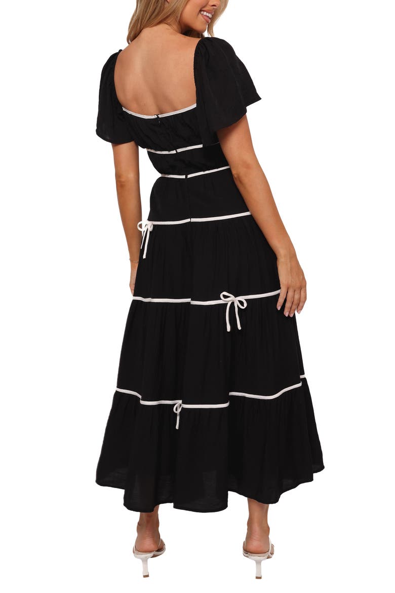 Harvey Bow Tiered Maxi Dress, Alternate, color, BLACK/ WHITE