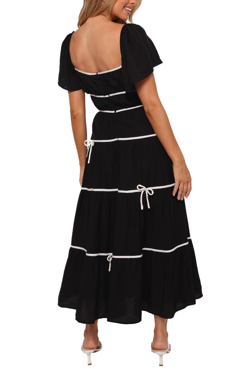 Petal & Pup Harvey Bow Tiered Maxi Dress, Alternate, color, Black/ White