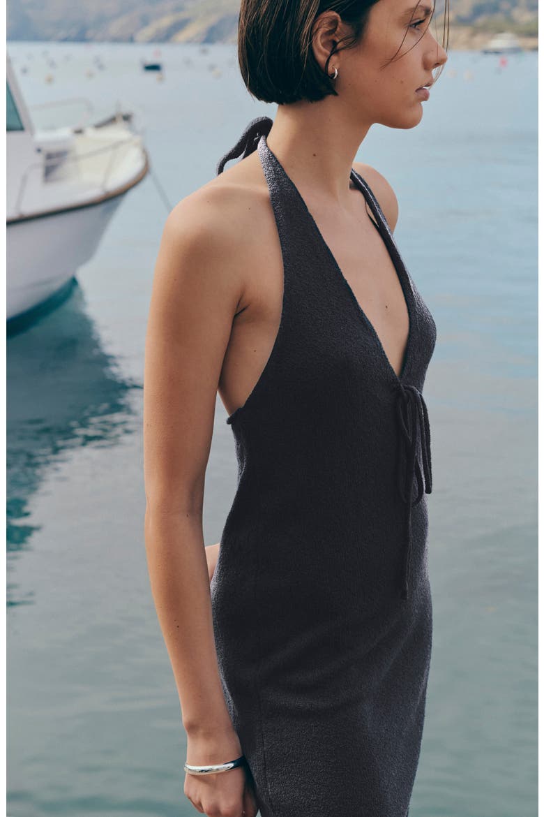 Bow Halter Minidress, Alternate, color, CHARCOAL