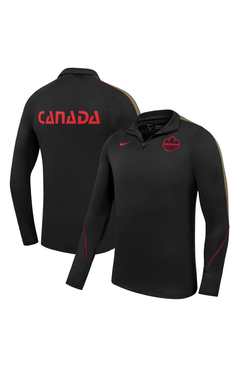 Nike Men's Nike  Black Canada Soccer Strike Drill Quarter-Zip Long Sleeve Dri-FIT Top, Main, color, Black