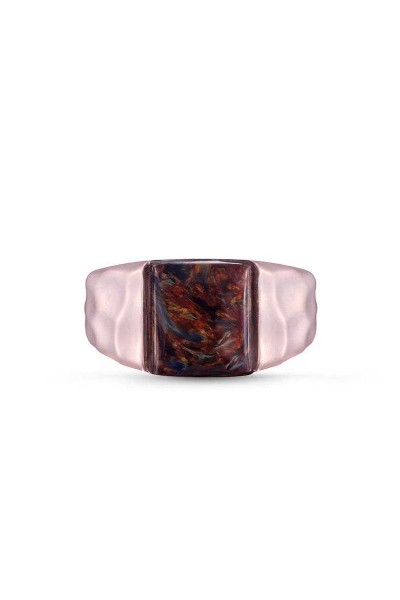 Red Pietersite Textured Sterling Silver Men Signet Ring, Main, color, 14KT Rose Gold Vermeil