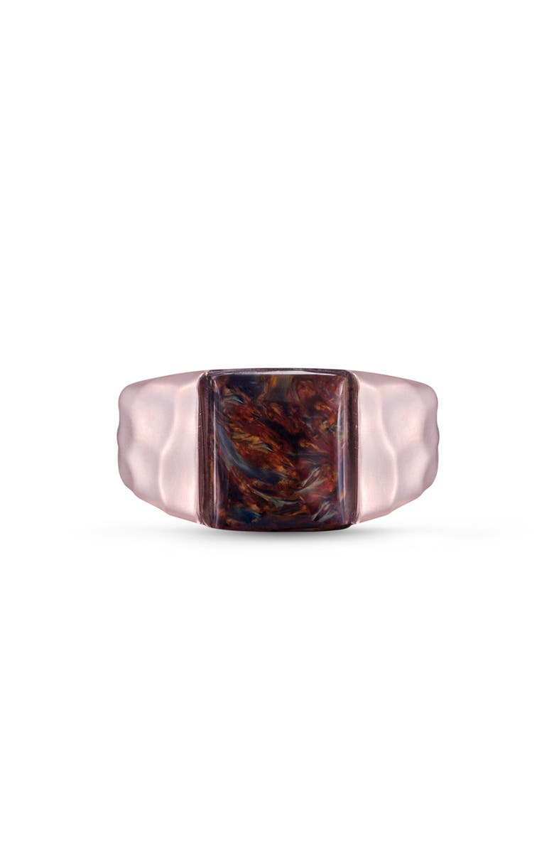 LuvMyJewelry Red Pietersite Textured Sterling Silver Men Signet Ring, Main, color, 14Kt Rose Gold Vermeil