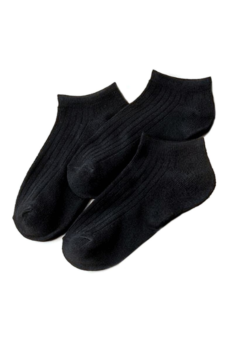3-Pack Cotton Blend Rib Ankle Socks, Main, color, BLACK