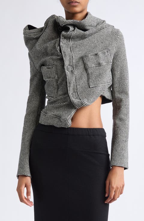 Asymmetrical Draped Wool Blend Jacket