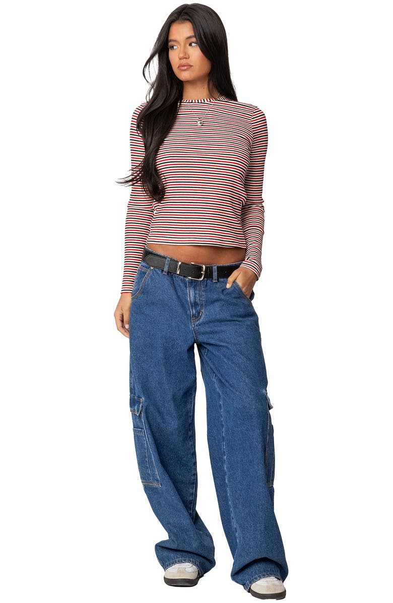 EDIKTED Corina Stripe Rib Top, Alternate, color, Red Mix