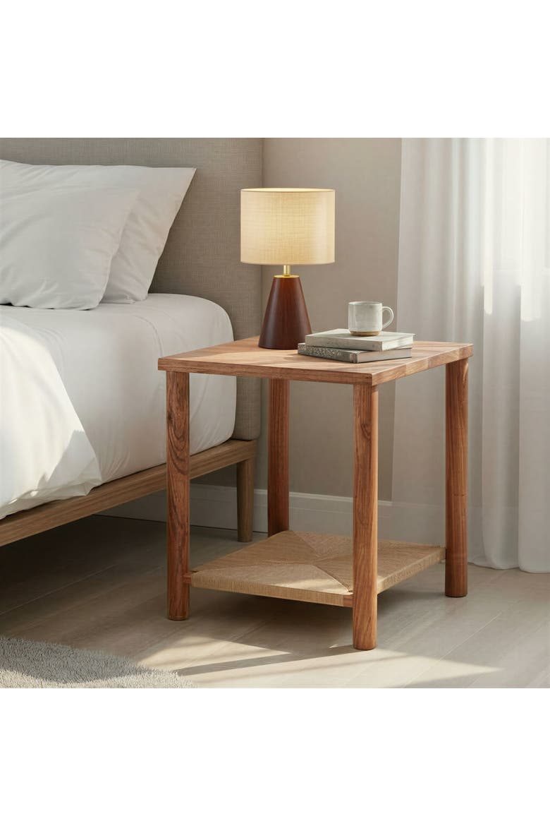 Square Woven Top Side Table, Alternate, color, Brown