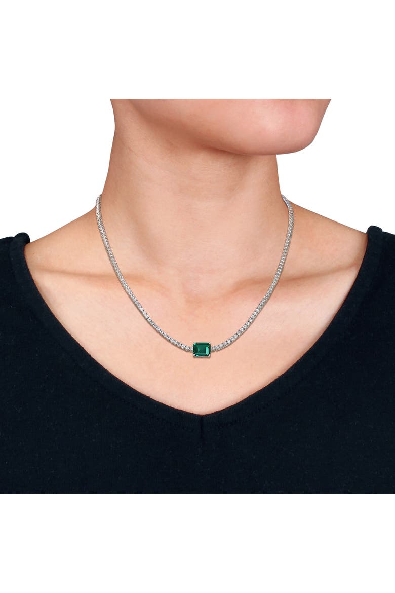 Lab-Created Emerald & White Sapphire Necklace, Alternate, color, Emerald