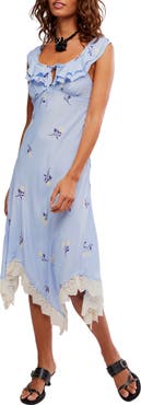 Free People Flock Together Floral Handkerchief Hem Midi Dress