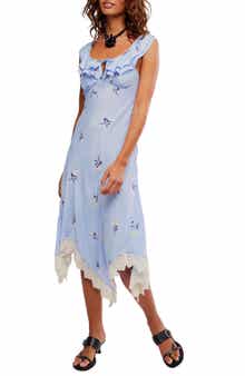 Free People Flock Together Floral Handkerchief Hem Midi Dress