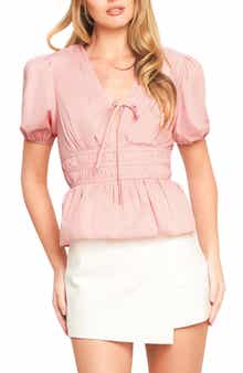 Solid Puff Sleeve Peplum Top