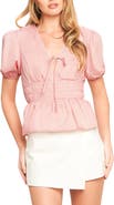 FLYING TOMATO Solid Puff Sleeve Peplum Top