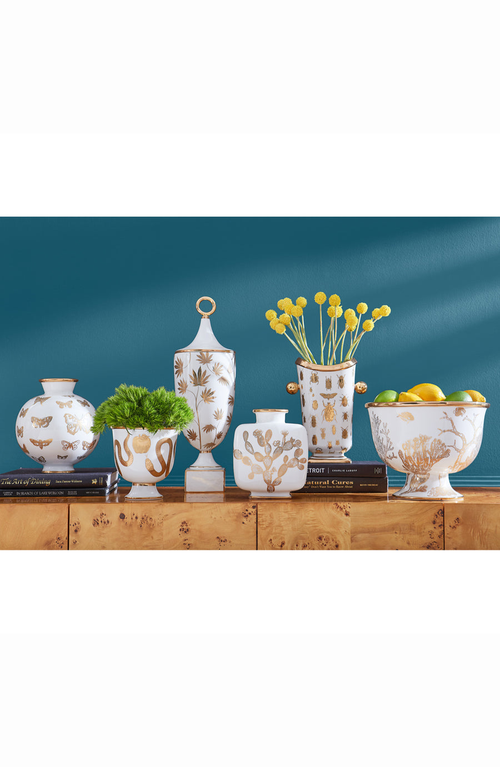 Jonathan Adler Botanist Snake & Apple Decorative Bowl In White/gold