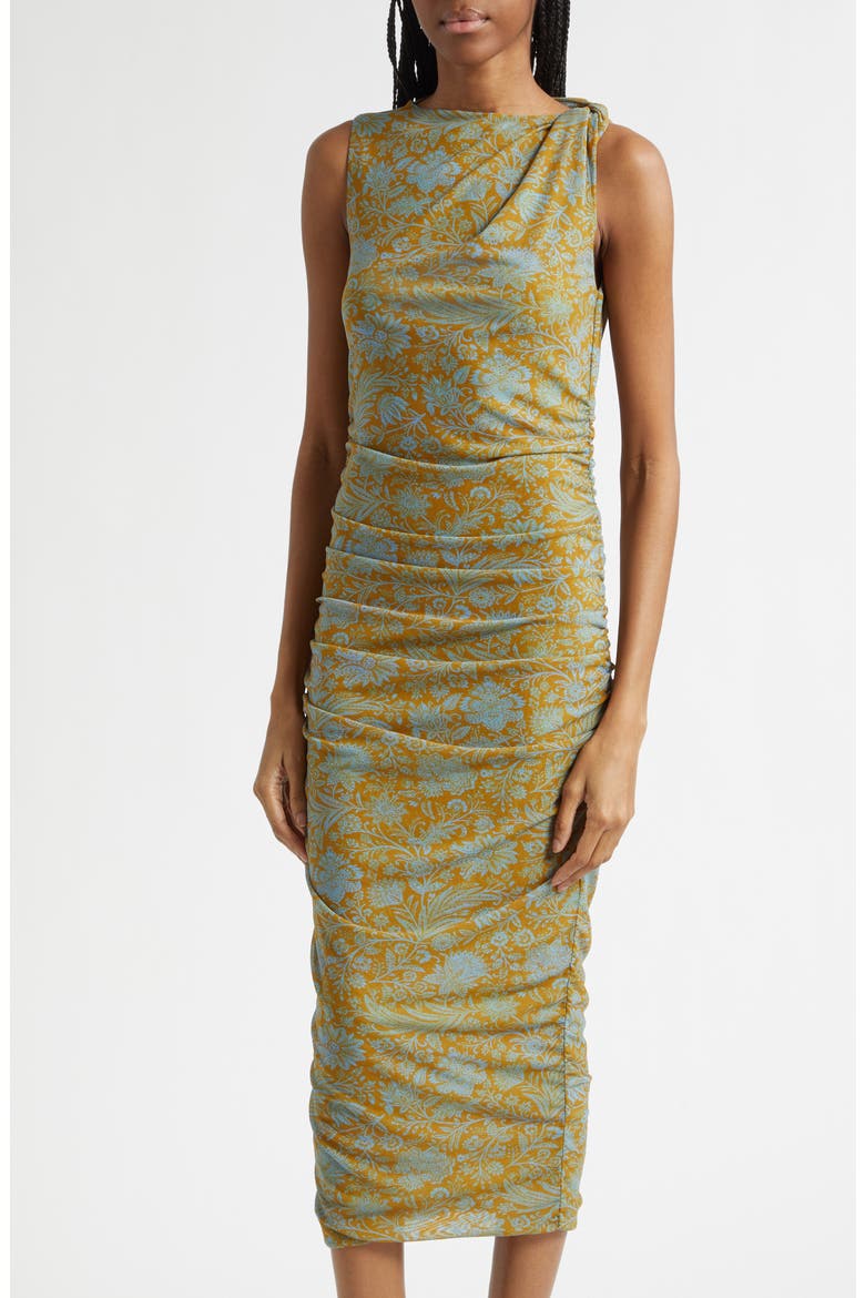 Otessa Floral Print Sleeveless Dress, Alternate, color, DARK GOLDENROD BLUE JAY