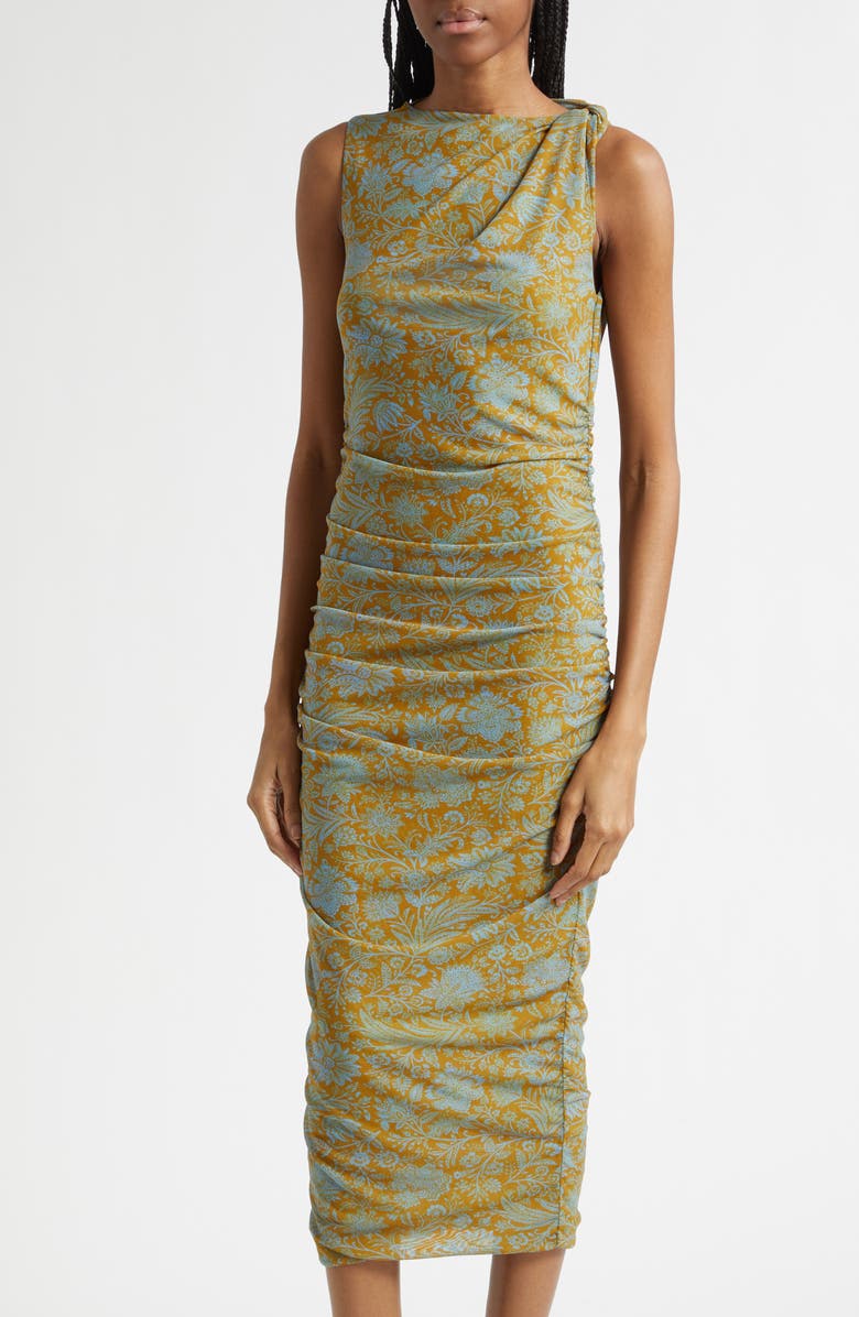 Veronica Beard Otessa Floral Print Sleeveless Dress, Alternate, color, Dark Goldenrod Blue Jay