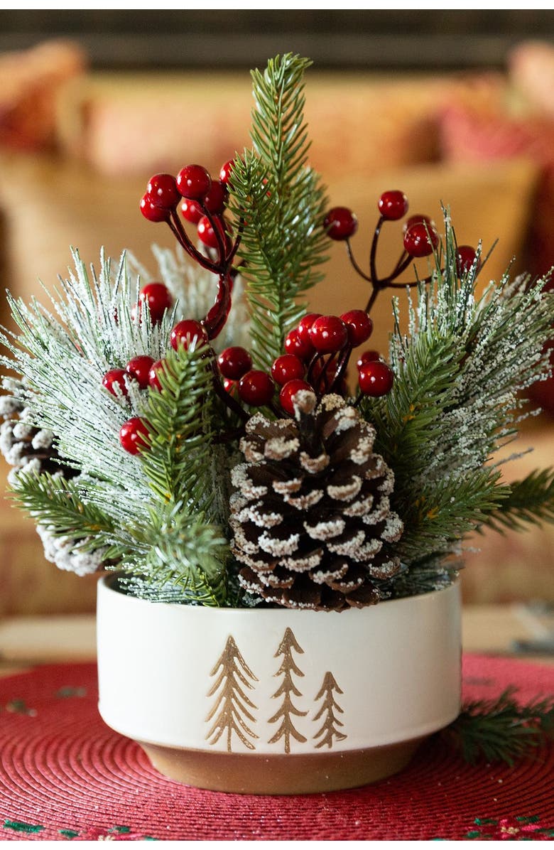 FLORA BUNDA Xmas Mix in Small 4.25" Ceramic Reverse Tree Pot, Alternate, color, White