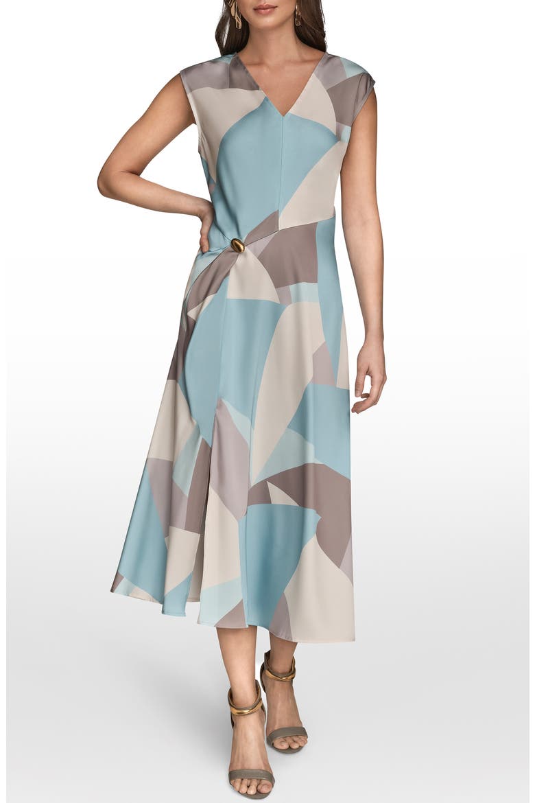 Floral Cap Sleeve Fit & Flare Midi Dress, Alternate, color, HAZE MULTI