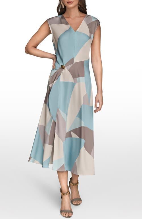 Donna Karan New York Floral Cap Sleeve Fit & Flare Midi Dress In Blue