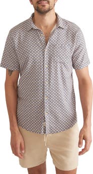 Marine Layer Wave Print Short Sleeve Stretch Button-Up Shirt