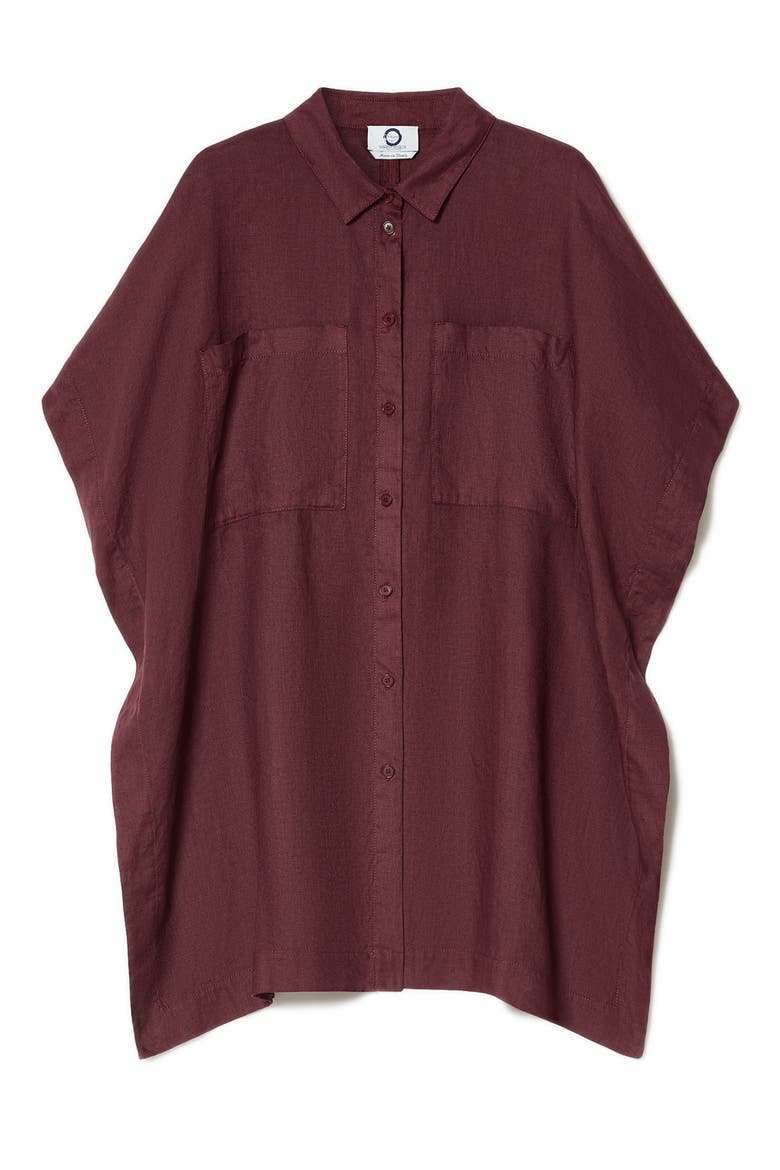 Voyage Collection Linen Canvas Button-Up Tunic, Alternate, color, BORDEAUX