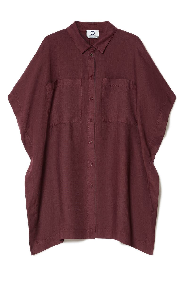 Marina Rinaldi Voyage Collection Linen Canvas Button-Up Tunic, Alternate, color, Bordeaux