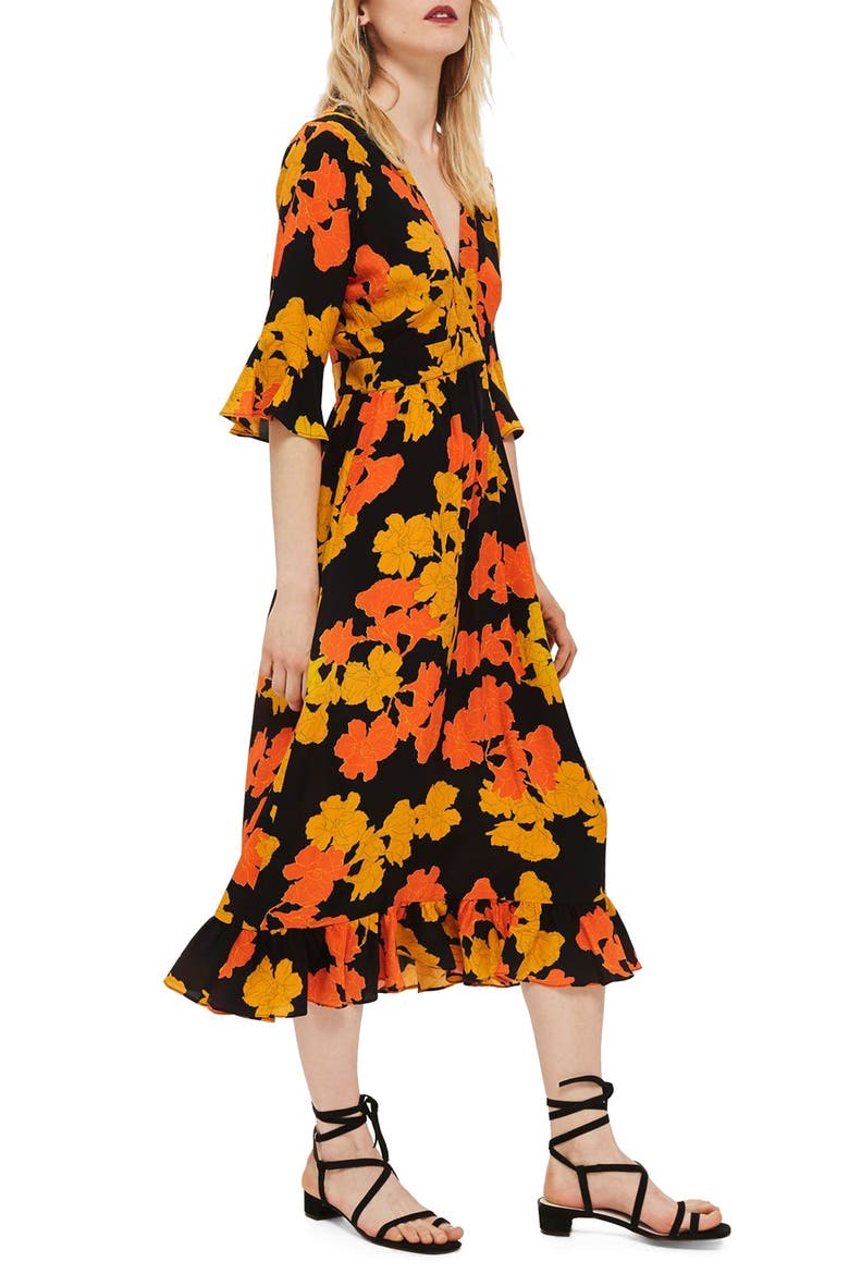 Bold Floral Midi Dress, Main, color, BLACK MULTI