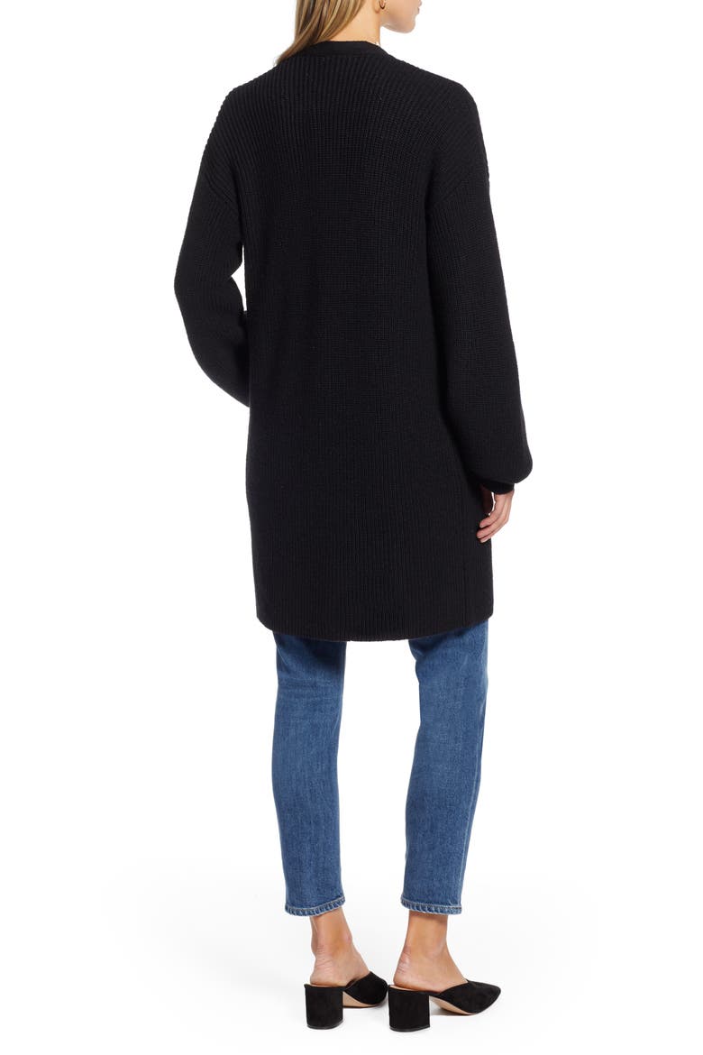Long Blouson Sleeve Cardigan, Alternate, color, BLACK