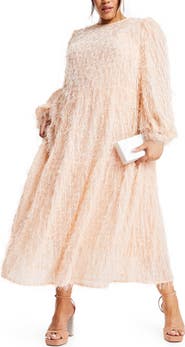 ASOS DESIGN Curve Tiered Fringe Long Sleeve Midi Dress